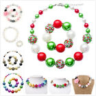 Girl Candy Beads Rhinestone Chunky Bubblegum Necklace Bracelet Set Christmas