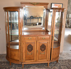 Restored Antique Oak Double Tower Server Curved Glass China Cabinet Marble 1920s