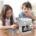 Electronic Piggy Bank Atm Password Coin Cash Saving Box Toy Gift  silvery 