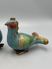 Pair Of Antique Chinese Republic Period Cloisonne Enamel Bird Figurines Statues