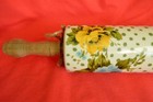 Pioneer Woman Rose Shadow Ceramic Rolling Pin Wood Handle Floral Dots Retired