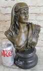 Signed Original Beautiful Maiden Semi Nude Bust Bronze Sculpture Marble Statue