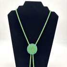 1970s Handmade Native Turquoise Blue Seed Bead Genuine Leather Bolo Tie 18 