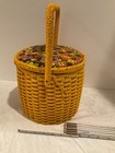 Vintage Wicker Sewing Basket Box With Golden Yellow Lining Accessories