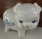 Vintage Corning Ware Cornflower Blue Ceramic Piggy Bank England - Tail Broke