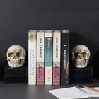 Resin Skull On Black Stacked Books Halloween Bookends  Set Of 2