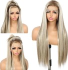 Brown Blonde Ombre Wig Hd Front Lace Human Hair Blend Highlights Glueless