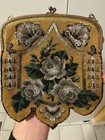 1900s Antique Micro Beaded Purse Floral Rose Victorian Metal Frame Bag