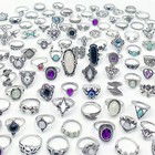 Bulk Lots 50 Antique Silver Bohemia Vintage Rings Mix Women Stone Retro Charms