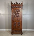 French Antique Gothic Revival Oak Storage Cabinet Armoire