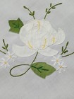 Vintage Square Embroidered Tablecloth Green White Floral  42x42 Peonies