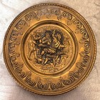 Vintage Brass Wall Plates Set  4  Made In England Tavern Scenes 2 Sizes Embossed