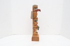 Vtg Northwest Coast Native American Hand Carved Wood Totem Pole 14  Signed