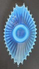 Vintage Fostoria Heirloom Blue Opalescent 10  Oval Bowl Mcm Art Glass Starburst