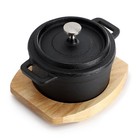 Cast Iron 8 Ounce Mini Dutch Oven With Wood Tray