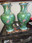 2 Antique Cloisonn   Enamel Vases  Marked China 9 1 2 inch
