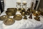 Brass Lot Collection Of 16 Pieces  7 Pounds  Planters  Lg Candle Holder  Etc