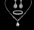 Bridal Prom Rhinestone Necklace Set Bracelet Earrings Silver Elegant Wedding Set