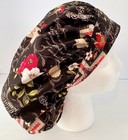 Floral On Black Print Size Large Medical Bouffant Scrub Cap Surgery Hat