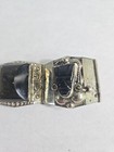 Vintage Taxco Mexico Sterling Silver Carved Mask Bracelet Black Onyx 7 