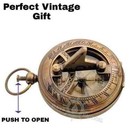 Vintage Brass Sundial Compass Pocket Style Nautical Keychain  Pendant Gold