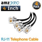4 Pcs 4 Inch Short Rj11 Male Telephone Cable Phone Line Wire Cord Jack Black