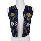 Vintage Hand Embroidered Floral Crop Vest Womens Navy Blue Boho Folk Style