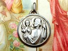 Saint Christopher And Jesus  Antique Religious Silver Pendant  Large Medal 