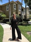 Women Wide Leg Pants Jumpsuit One Piece Long Sleeve Square Neck Jumpsuit