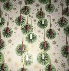 Vtg Christmas Wrapping Paper Gift Wrap Nos Candles  Starburst Pom Pom Gold Retro
