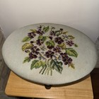 Vintage Small Victorian Style Needlepoint Floral Footstool Stool Wood 16x12x9   