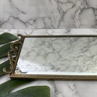 Vintage 70s Filigree Trim Mirror Tray Long Brass Gold Vanity Regency Bathroom