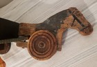 Antique Primitive Painted Handmade Wooden Horse Pulling Cart Toy