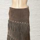 Vintage 70s Suede Fringe Maxi Skirt - Chocolate Brown Leather - Boho Western