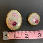 2 Antique Victorian Brooch Pin Hand Painted Porcelain Rose Floral Roses Lot Set 
