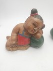 Vtg Good Luck Asian Hand Carved Solid Wood Large Boy   Girl Sleeping Watermelon