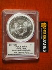 2017  p  Silver Eagle Pcgs Ms70 Struck At Philadelphia Mercanti Signed Engraver