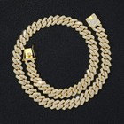 12mm 14k Gold Plated Iced Cz Out Miami Cuban Link Bracelet Chain Set For Men