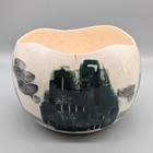 Vintage Planter Pot Ceramic Handpaint Scandinavian Style Design Green Cityscape