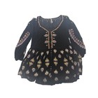 Free People Embroidered Babydoll Top Black Peasant Blouse Long Sleeve Xs