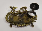 Vintage Ornate Brass Inkwell Art Nouveau With Floral And Bird Motif