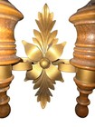 Vintage Decorative Wood  Brass   Glass Double Candle Holder Hanging Wall Sconce