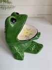 Vintage Ceramic Green Frog Soap Or Sponge Holder Flowers Decor Mouth Fly On Nose
