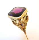 Antique Hatpin Amethyst Glass Elongated Openwork Brass