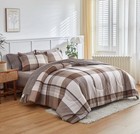 Bed In A Bag 7 Piece Queen Size Plaid Design Soft-7 Pieces Brown