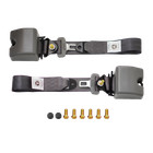 2 Retractable 3 Point Safety Gray Seat Belt Straps Vehicle Adjustable Belt Kit