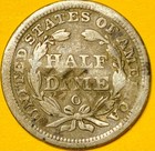 1858 U s  Seated Liberty Silver Half 1 2 Dime 5c Coin  f-fine 