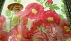 Caspari Beverage Paper Drink Napkins Hollyhocks 20 Triple-ply Cocktail Napkins