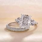 4ct Radiant Cut Lab Created Diamond 14k White Gold Fn Engagement Bridal Ring Set