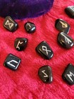 22 Piece Engraved Black Agate Rune Set Norse Ritual Divination With Pouch